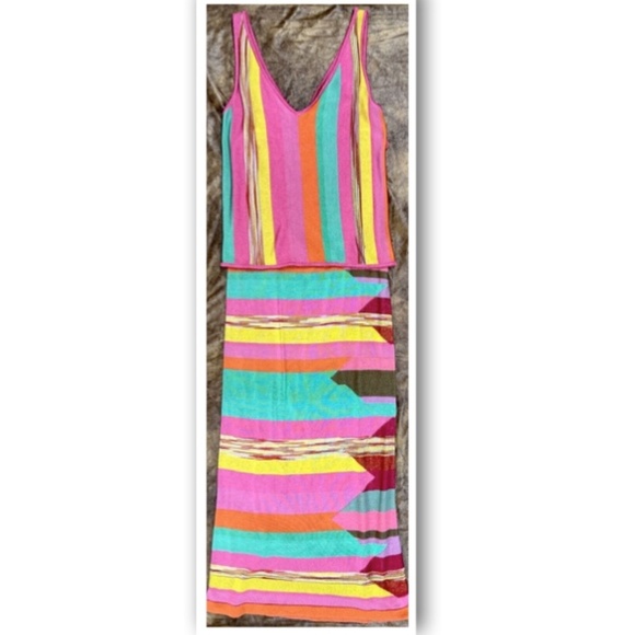 MISSONI Dresses & Skirts - MISSONI 2 PIECE multicolor chevron zig zag striped knit top maxi skirt dress 6-8